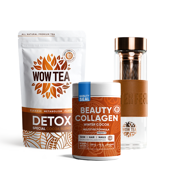 Cocoa Infusion Duo + Stylish Tea Bottle | WOWTEA COCOA Bundles NEW BOTTLE DETOX COLLAGEN
